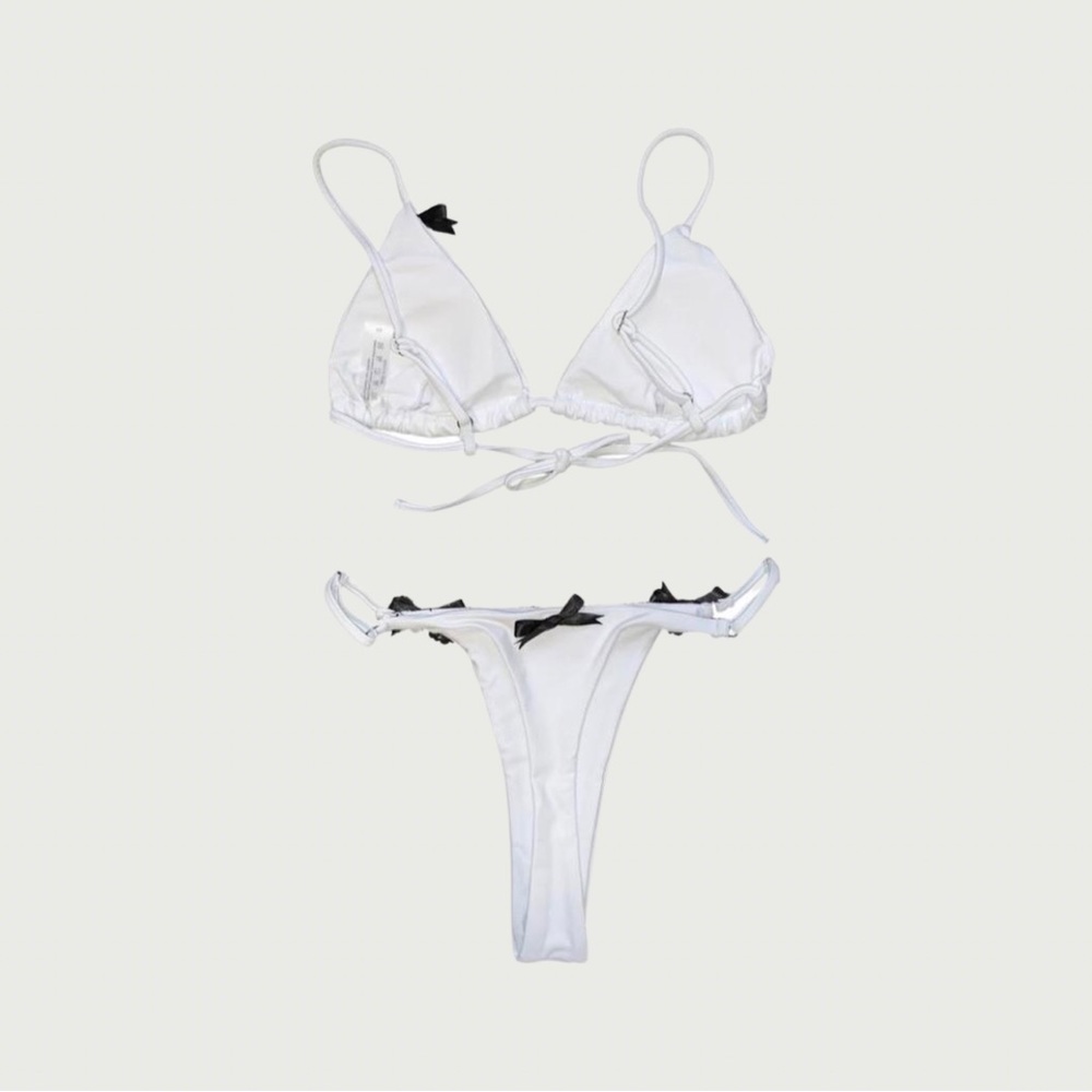 White adjustable strap lace & bow bikini by me - Picture 3 of 5